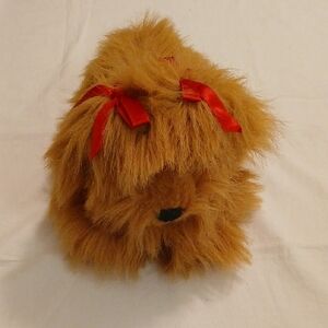 Plush Dog with Red Bows